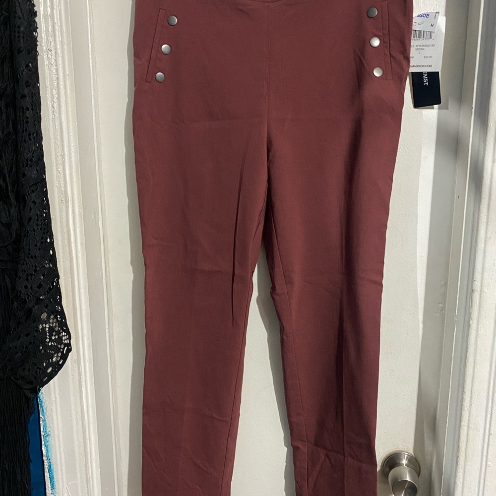 Stylish Burgundy Pants with Button Accents